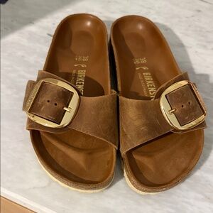 Birkenstock Tan Sandals with Gold Buckle